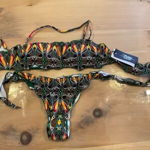VIOLETTA MARE Bathing Suit NEW! 
Green Multicolor Bandeau Bikini Set